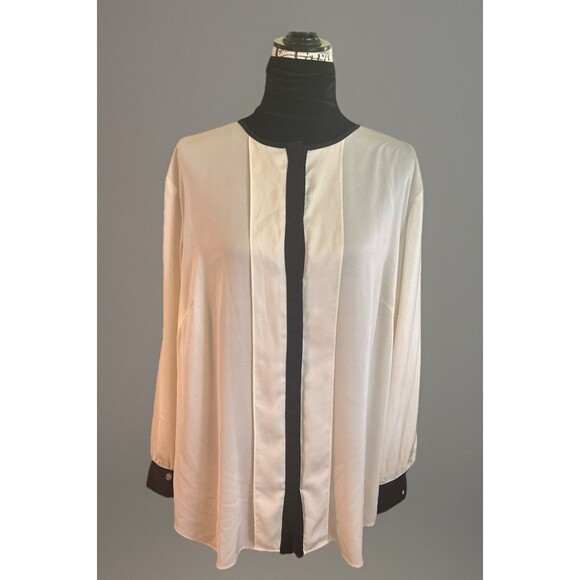 Lauren Ralph Lauren Black Detail Cream Blouse Long Sleeve  Size 2X - Picture 1 of 8